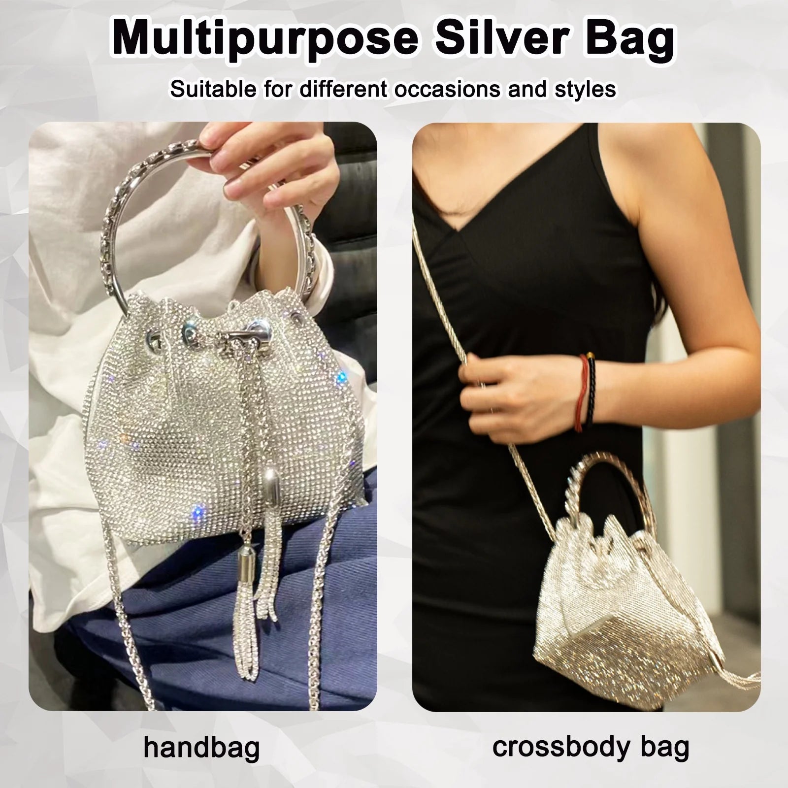 Evening Bag Clutch Purses for Women,Rhinestones Purse,Silver Clutch Bag Ladies Sparkling Party Handbag Shoulder Bag for Wedding Formal Evening Prom Party Club