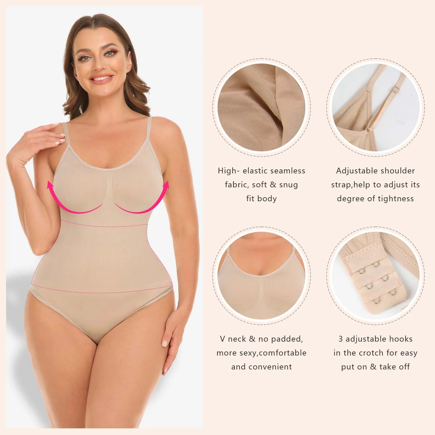 Shapewear Tummy Control Bodysuits Women Clothing Seamless Body Shaper V Neck Jumpsuits Top