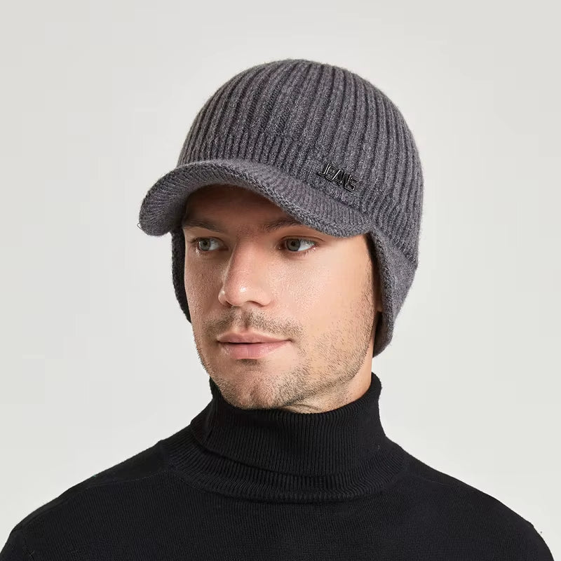 Men Winter Knitted Hat Outdoor Cycling Ear Protection Warmth Peaked Cap Casual Fashion Sunhat Bomber Skullies Beanies 55-60CM