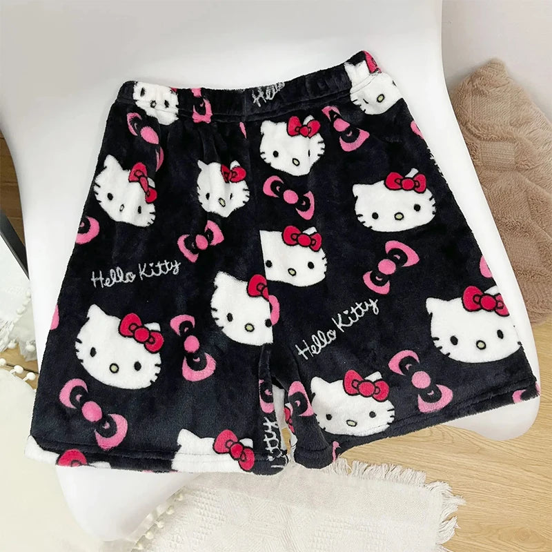 Anime Sanrioed Hellokitty Y2K Sanrioed Pajamas Pants Women Pjs Halloween Household Dress Kawaii Woolen Cartoon Casual Home Pants