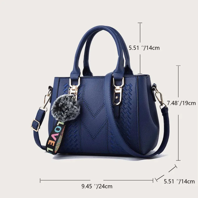 Embroidery Messenger Bags Women Leather Handbags Bags for Women Sac a Main Ladies Hair Ball Hand Bag