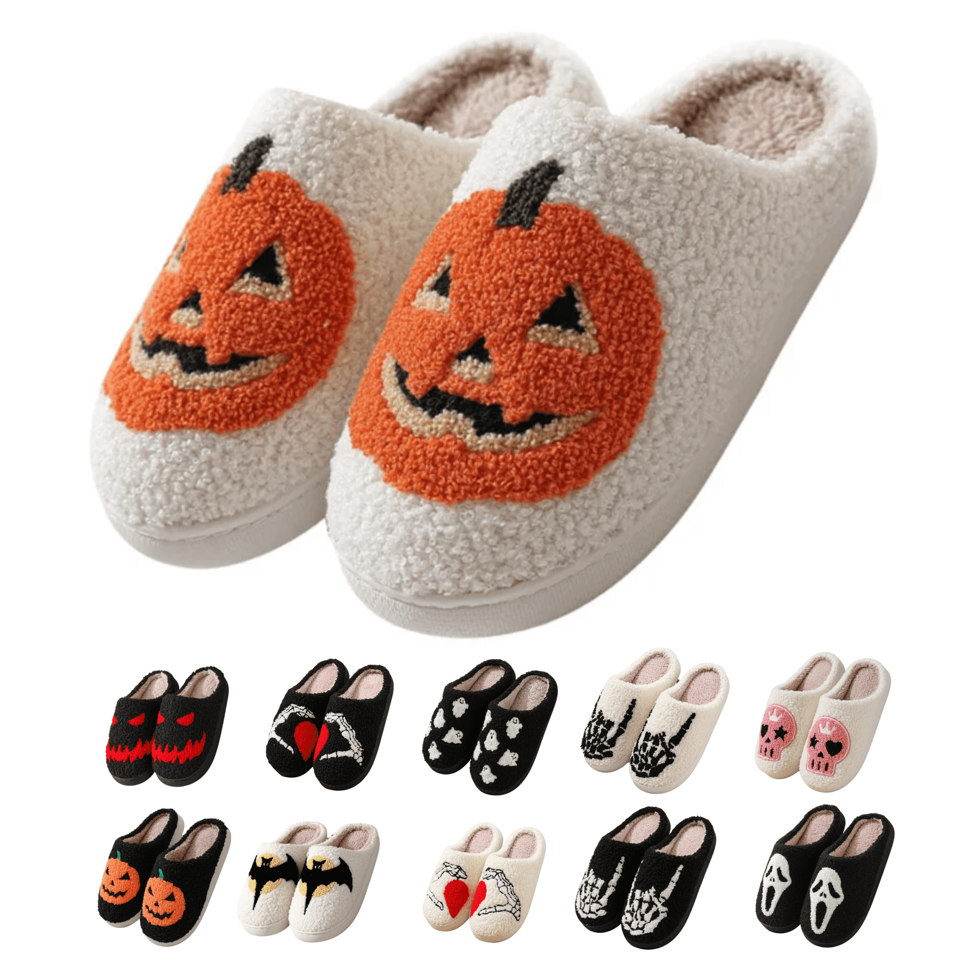 Cute Halloween Slippers for Women Perfect Soft Plush Comfy Warm Slip-On Halloween Pumpkin Bat Slippers Fo Women Indoor Fluffy House Slippers for Women and Men Non-Slip Fuzzy Flat Slides